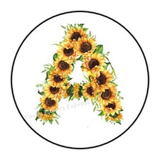 30 SUNFLOWER MONOGRAM LETTER ENVELOPE SEALS LABELS STICKERS 1.5"