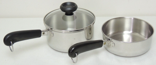 1801 Revere Ware 1 Qt and 3/4Qt Stainless Steel Sauce Pots Tri Ply Disc 1 Lid