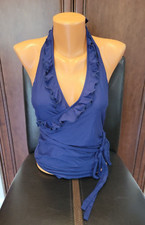 NWOT Womens Modcloth High Dive 1Pc Here Comes Ruffle Swimsuit Blue Size M
