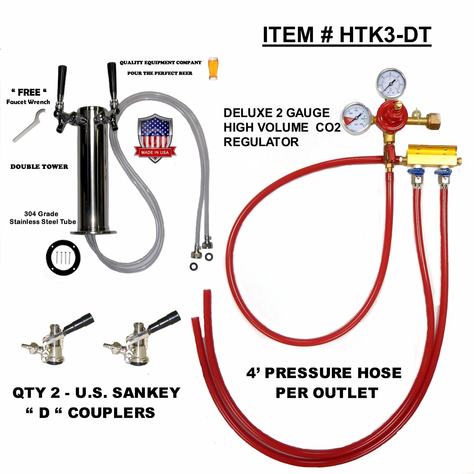 2 Tap Beer Tower Kegerator Home Beer Tap Bar Kit HTK3DT eBay