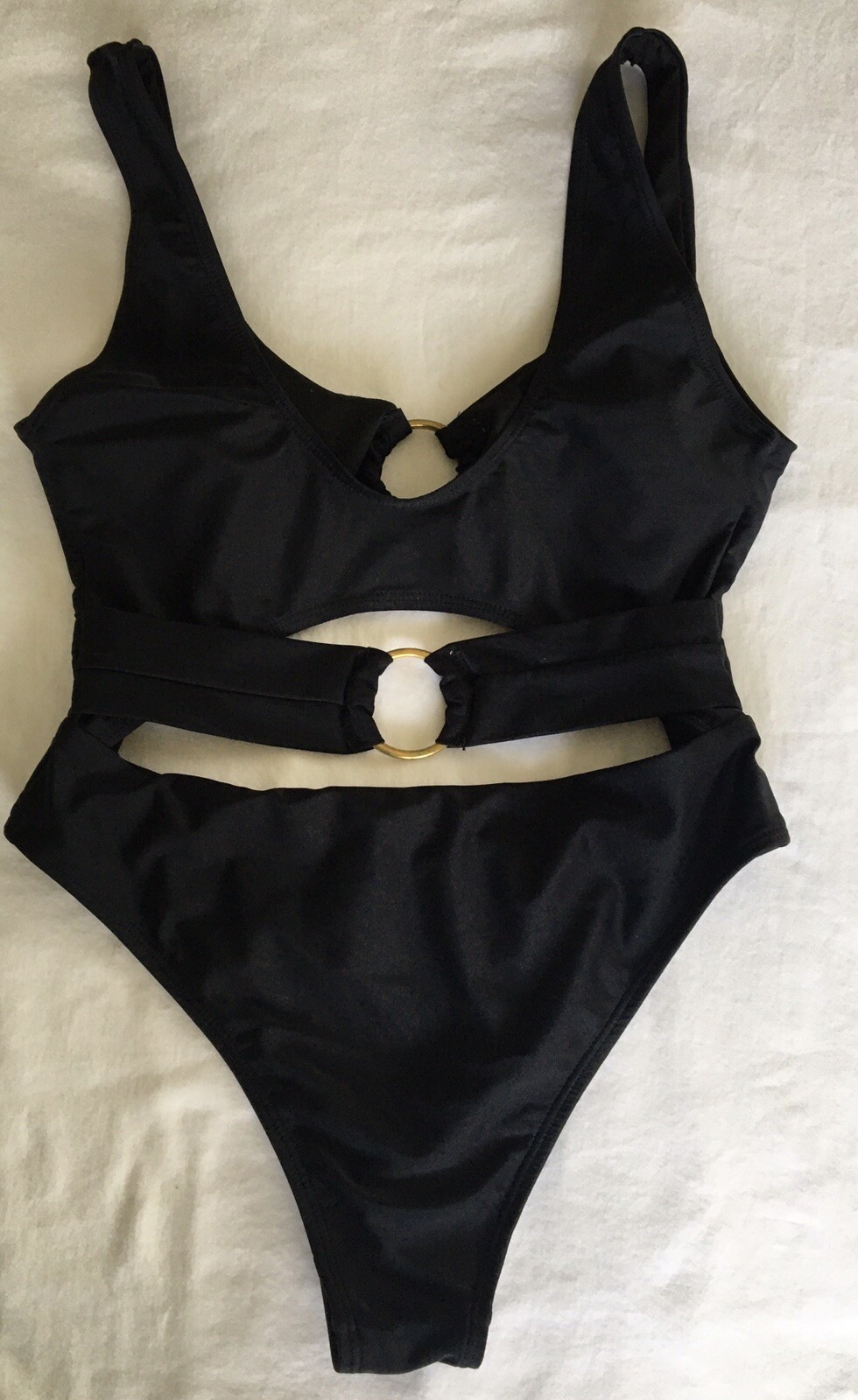 Bathing Suit 1 piece bikini with DRings Black Size S Gem