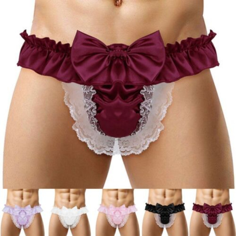 Satin Bikini G-String Thong Briefs Sexy UnderwearMen Sissy See-through Panties