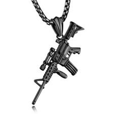 Black Army AK47 Machine Gun Stainless Steel Pendant Necklace, Second Amendment