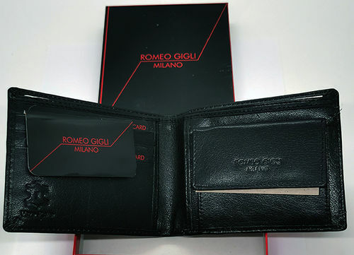 Romeo Gigli Portafoglio Uomo In Vera Pelle Nero Porta Carte di Credito e  Monete | eBay