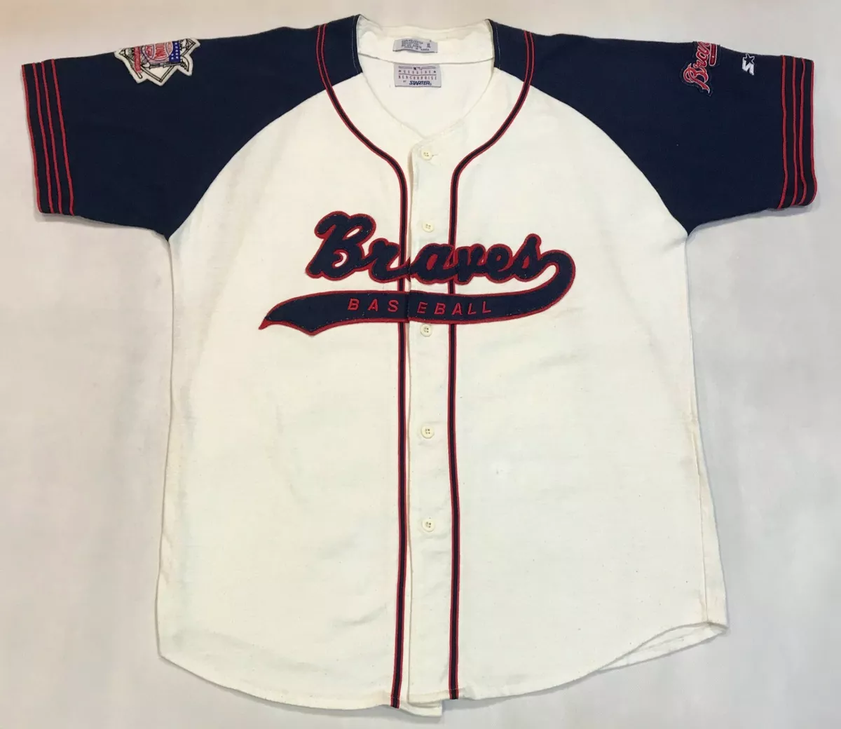 Vintage Starter MLB Atlanta Braves Baseball Jersey XL Cream Sewn