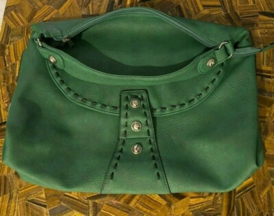 NWOT Yoki Vegan Leather Green Large Studded Front Stitch Hobo