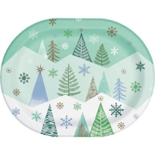 Winter Wonderland 12-inch Oval Plates Paper 8 Per Pack Winter Tableware Supplies