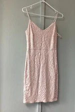 Guess Women's Dusty Pink  Lace Mesh Dress Size 4 Spaghetti Strap Party NWOT