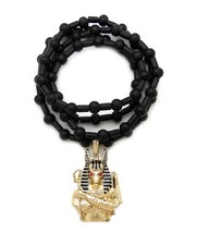 Egyptian God Anubis Pendant 8mm/30" Wooden Bead Chain Hip Hop Necklace RC3790