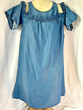 LC Lauren Conrad Ruffle Yoke Cold Shoulder Lightweight Dress Blue Sz XS