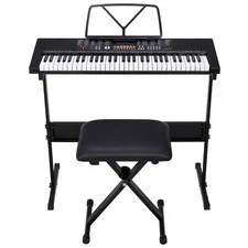 Portable Electronic 61 Key Keyboard Piano with Stand Stool Headphones Microphone