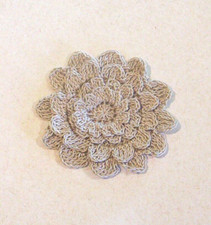 Crocheted Taupe 4-Layered Mum Flower Applique Medium Quilting Sewing