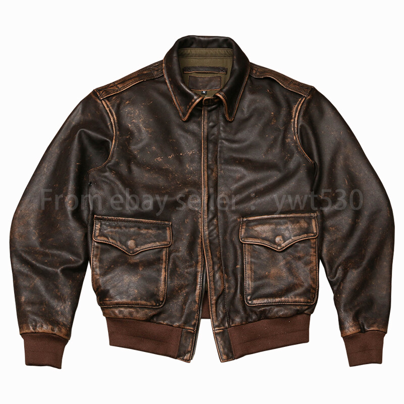 ニ*ニ様 80s short A-2 real leather bomber j Vintage Brown Leather Aviator Made in USA Lined Jacket Mens