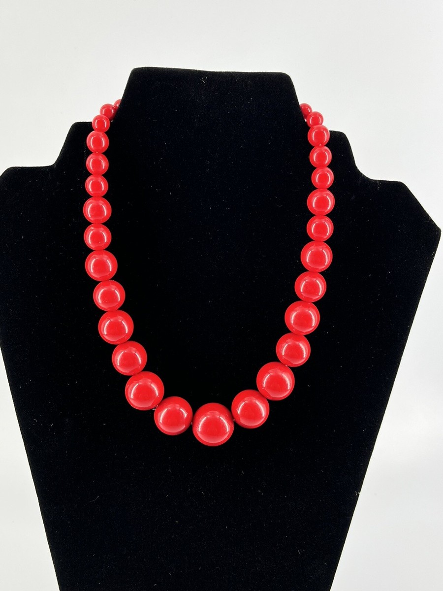 Big Red Graduated Bubble Gum Acrylic Bead 16” Necklace