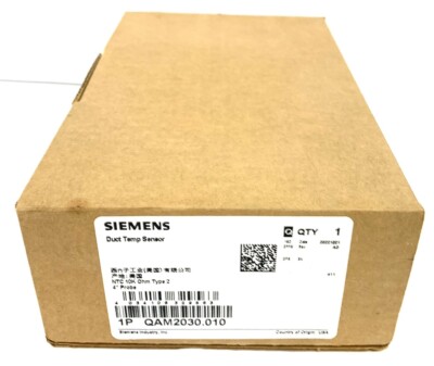 Siemens QAM2030.010 Duct Temp Sensor NTC 10000 OHM Type 2 4'' Probe