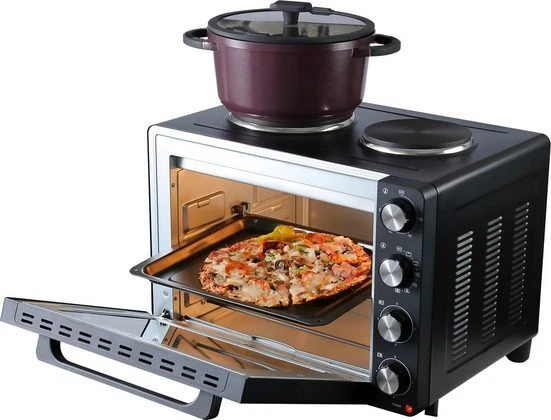 Hanseatic Kleinküche HMO366BKB Mini-Backofen Doppelkochplatte Schwarz 97530243 - Bild 4 von 4