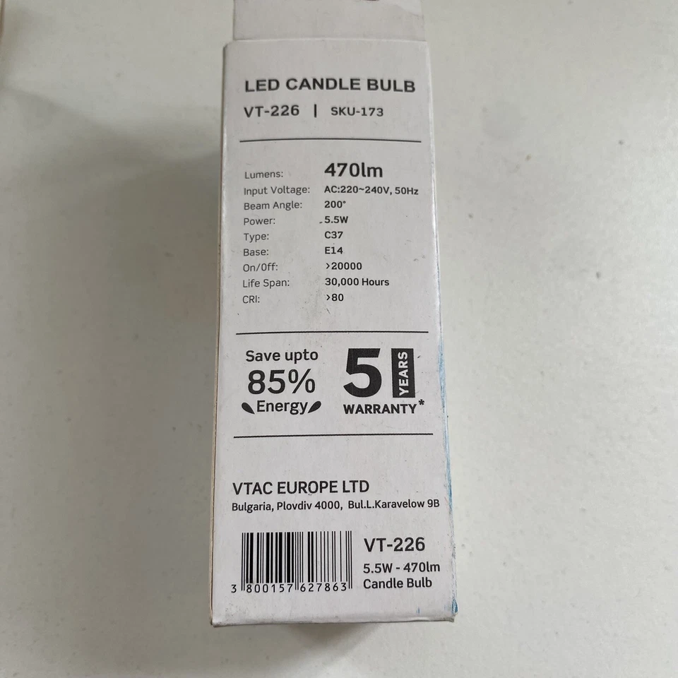 2 X VTAC CANDLE BULB JOBLOT WHITE 40W 470LM BULB VT-226 E14 3000K LED COOL WHITE - Image 4 of 4