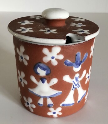 MCM Zeuthen Keramik Ceramic Denmark Redware Pot by Edith Nielsen Dancers Floral
