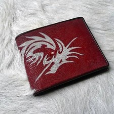 Original Men's Wallet RED Motif Dragon R.a.y Leather Bifold Genuine Gift Bday
