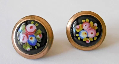 Ancienne Paire de Boutons col plastron en Porcelaine peinte XIXème - Photo 1/4