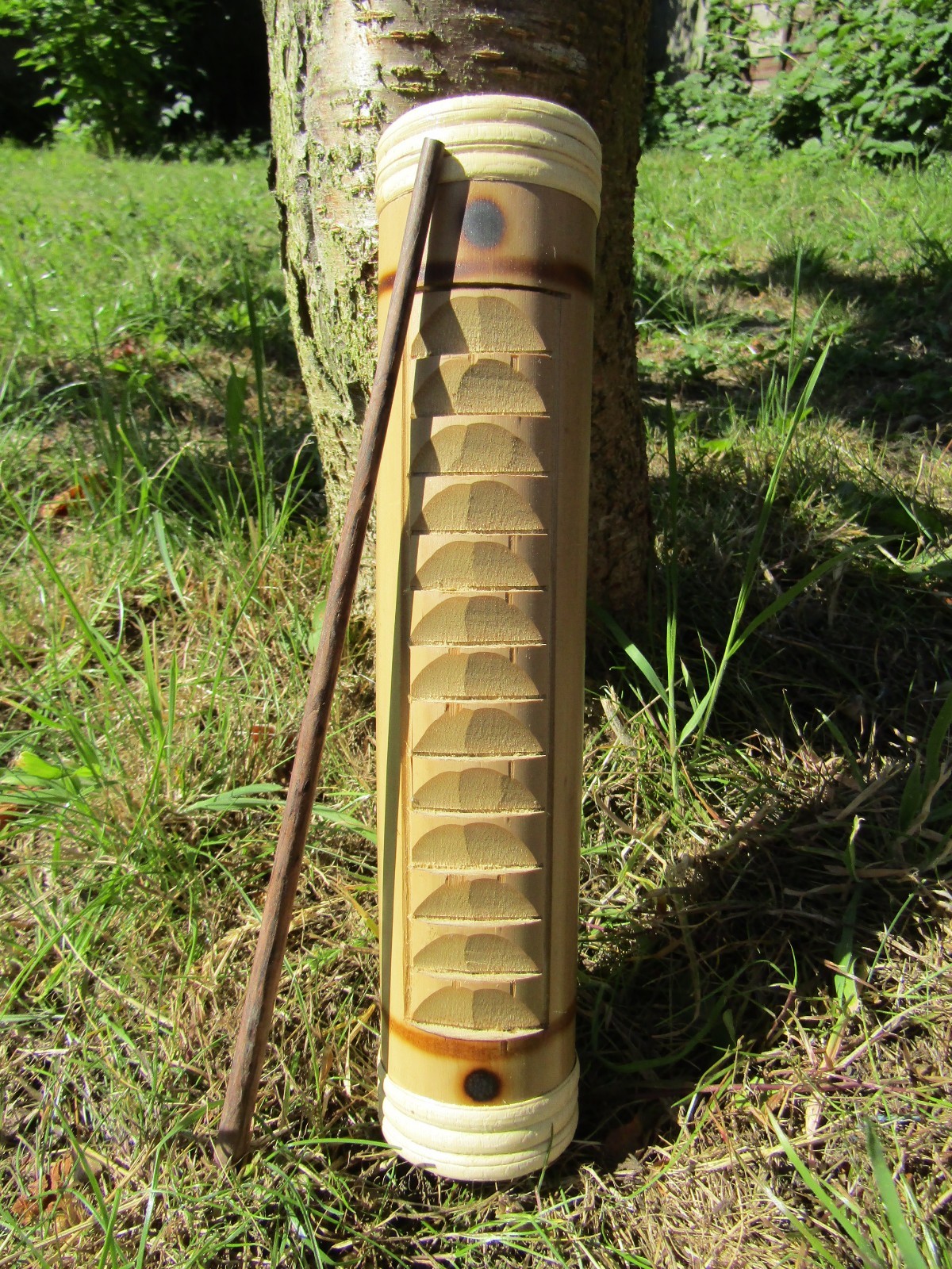 Handmade Carved Wooden Bamboo Guiro Shaker Hand Percussion Musical
