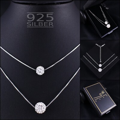 Double Shamballa Necklace, 925 Sterling Silver Ladies + Pouch, Gift Mothers Day