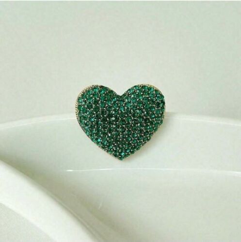 2.00 Ct Lab-Created Green Emerald Heart Shape Brooch 14K Yellow Gold Plated - Picture 1 of 6