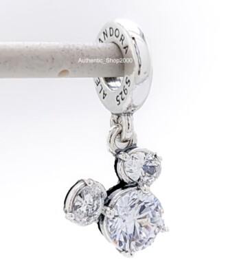 New 100% PANDORA Disney Mickey Mouse Sparkling Head Silhouette Charm  793031C01