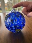 Hand Blown Glass Ornament Blue, White and Neutral Swirl Ignis Chattanooga Studio — photo 2