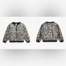 ZARA Sequin Embellished Bomber Jacket &ndash; Black & Silver Sparkle Party Coat 9