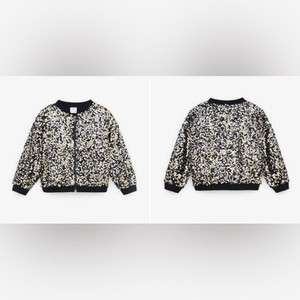 ZARA Sequin Embellished Bomber Jacket – Black & Silver Sparkle Party Coat 9