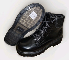 SKECHERS Kids 3 Girl Black Patent Combat Lace-Up Boot Los Angeles Street Glitz