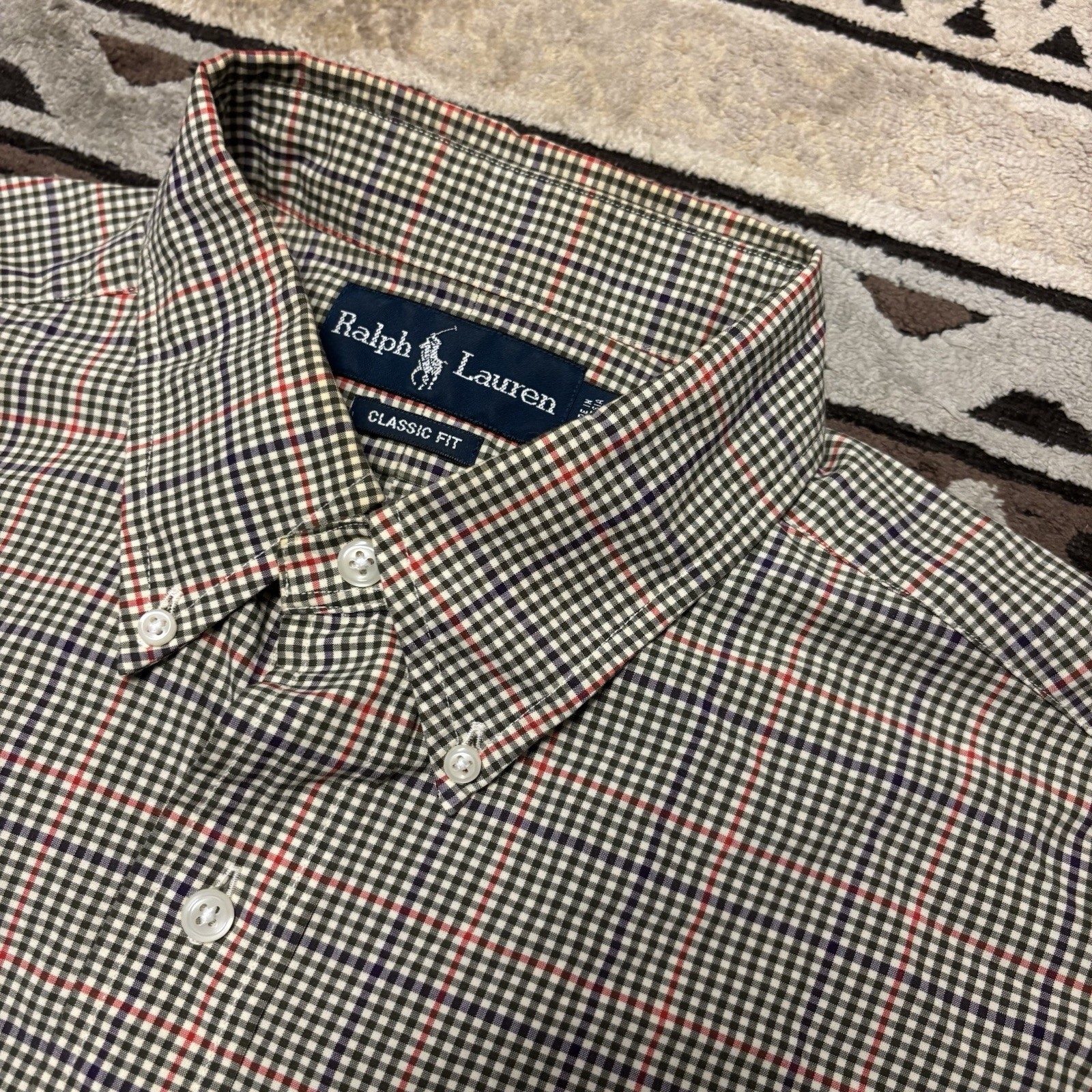 Ralph Lauren Oxford camicia uomo 16 5 grande multicolore a righe vestibilità classica pony