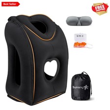 Portable Inflatable Neck Pillow for Air Travel: Multi-Angle Support in Black