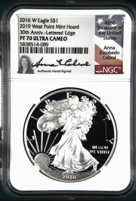 2016 W $1 Proof American Silver Eagle 2019 Hoard NGC PF 70 Anna Cabral
