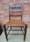 Antique Walnut Chair Carved Ladder Back Woven Wicker Rattan Seat 33"