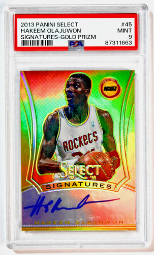2013 Panini Select Signatures Hakeem Olajuwon Gold Prizm Auto /10 PSA 9 Pop 1
