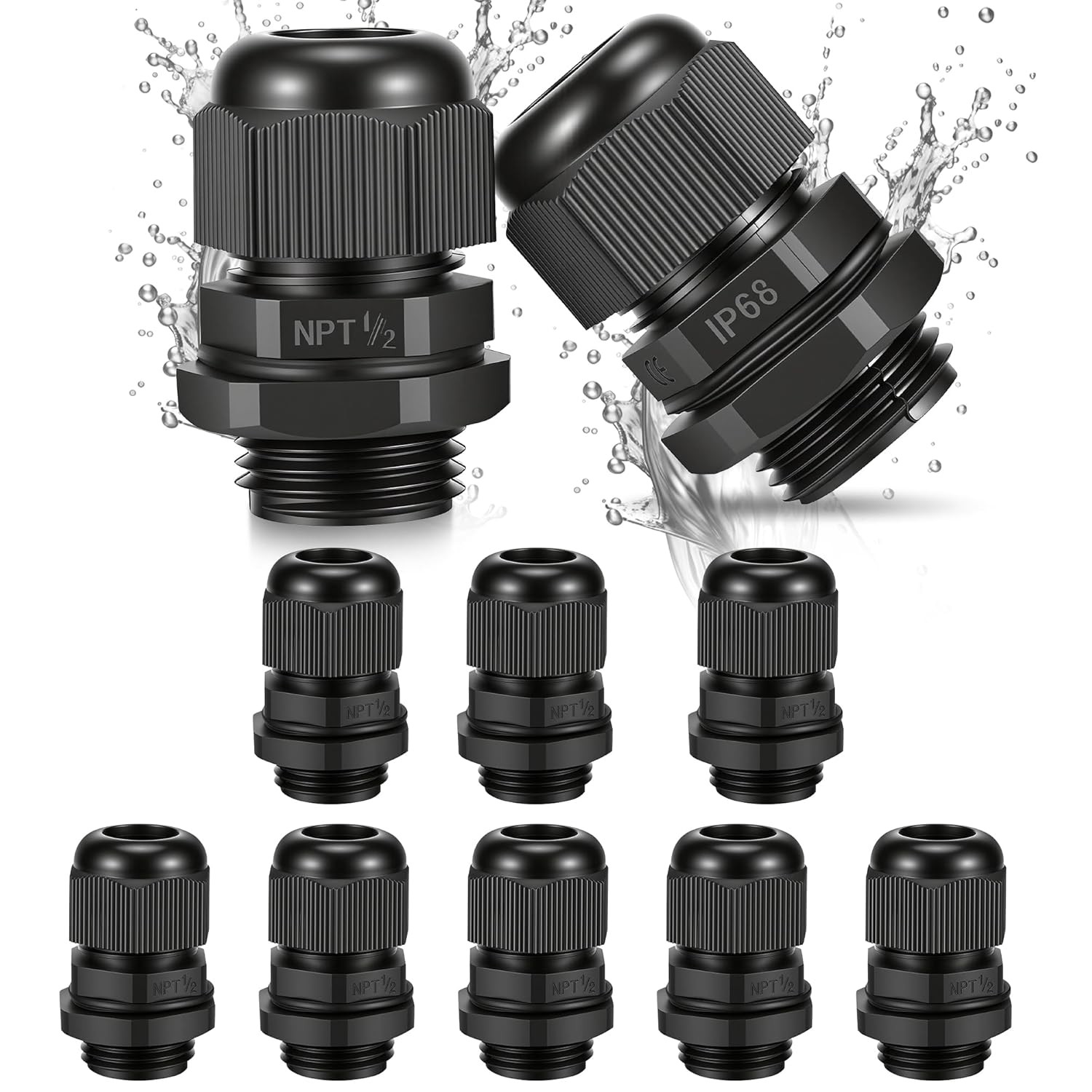 10PCS 1/2 inch NPT Cable Gland Waterproof, Industrial Grade IP68 Waterproof Cabl