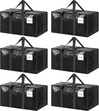 6 Pack Extra Heavy Duty Large Moving Bags with Strong Zipper & 6 Pack, Black 