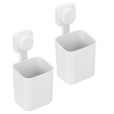 2Pcs 4" x 8" Wall Mounted Suction Toothbrush Holders for Bathroom White