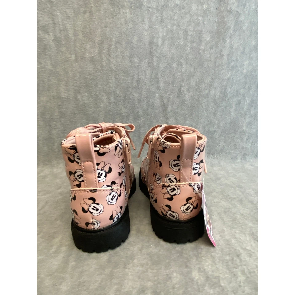 NUEVO CON ETIQUETAS Niñas Rosa Minnie Mouse Botas de Combate con Cordones Cremallera Niños Pequeños Talla 10 Foto 4 de 4