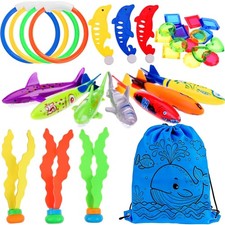 Tauchspielzeug f&uuml;r Kinder: 34-teiliges Set mit Torpedos, Ringen, Fischen, Algen