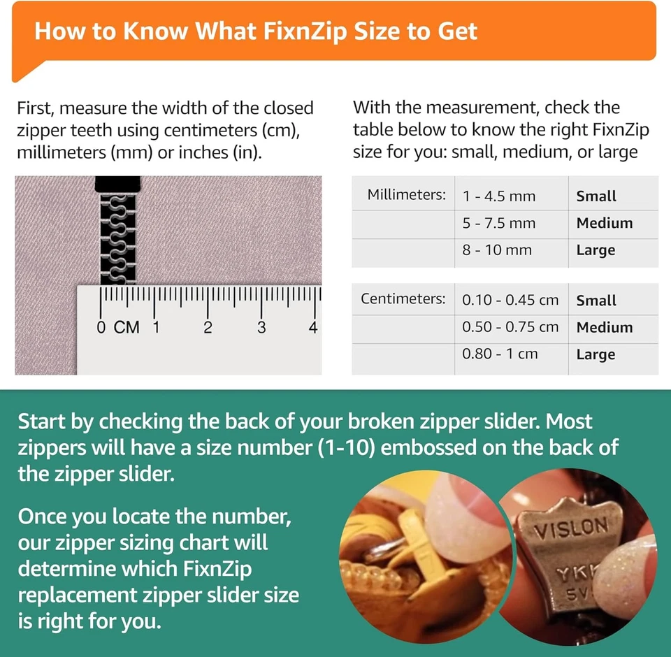 Kit de reparación de cremalleras FixnZip paquete de 3 - S/M/L para chaquetas, equipaje, bolsas Foto 3 de 4