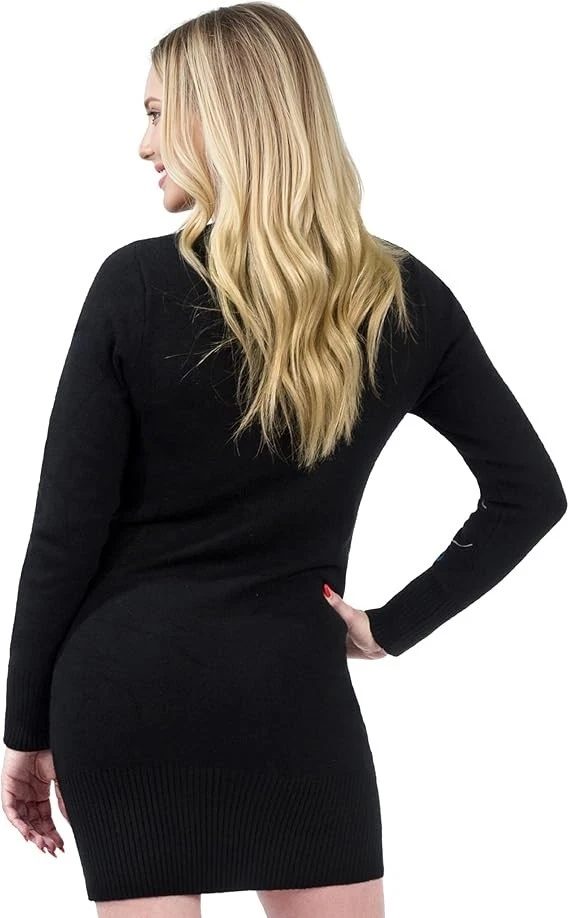 Womens Light Up Ugly Christmas Sweater Dress with Colorful Light Up Bulb, Black - Image 2 of 4