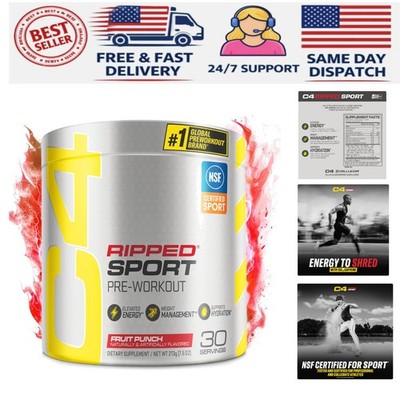 135mg Caffeine Ripped Sport Pre Workout - Fruit Punch Flavor for Muscle Growth