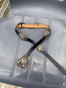 Vtg Avignon Leather Belt M Cream Snakeskin Print Gold Studs Western Cowboy Boho Avignon Belt | eBay main image 4