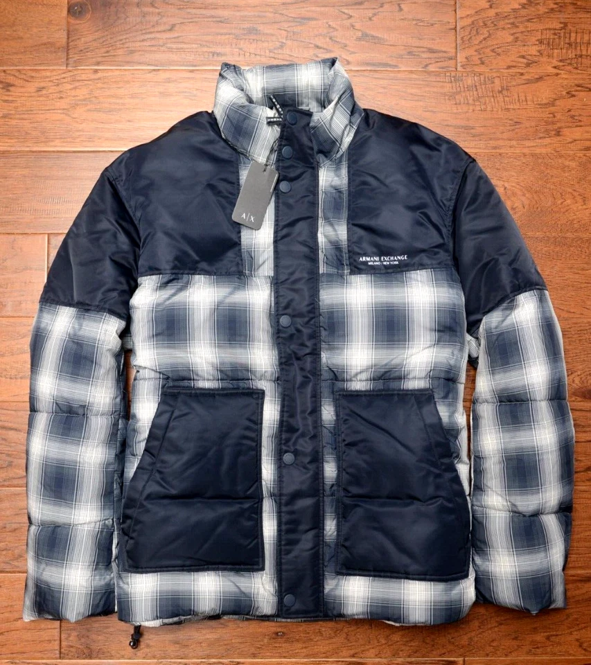 Armani Exchange A|X Men's Relaxed Fit Check Padded Bomber Puffer Jacket - Image 4 of 4