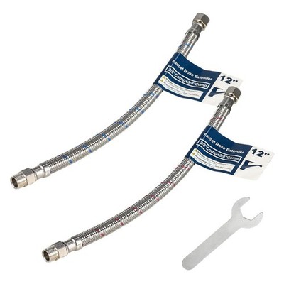 2 Pcs 12 Inch Faucet Supply Conector Extension, 3/8 OD Comp (Male) x 3/8 Comp...