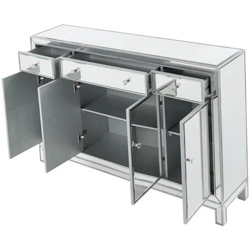 Elegant Decor Reflexion 4 Door 56" Mirrored Buffet Cabinet in Antique Silver - Picture 3 of 11
