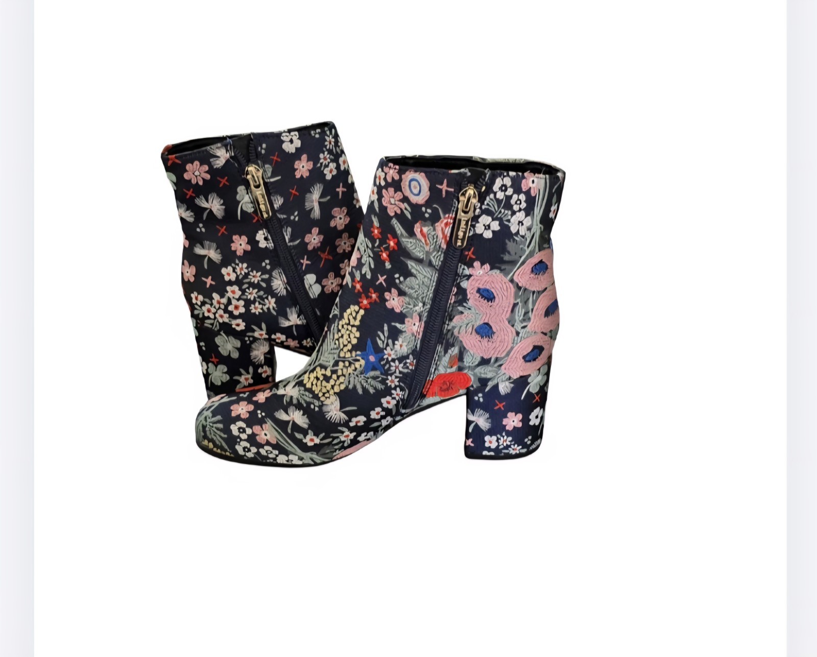 Indigo Rd Ankle Boot Navy Floral Tapestry Side Zip Block Heeled Bootie Size 7 M